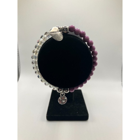 Lavender & Clear Beads Bracelet with Silver-Tone Charms! - Picture 3 of 6
